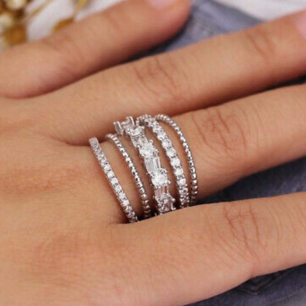 925 sterling Silver Luxury White Sapphire Ring - Picture 3 of 7